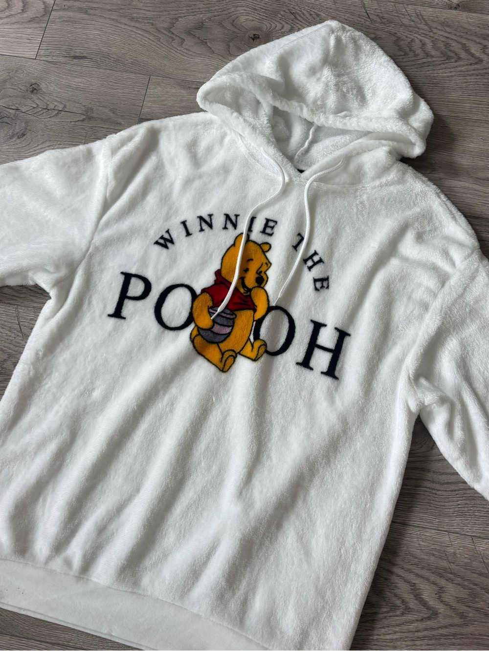 Winnie the Pooh Disney White Plush Hoodie Sweater - Women’s Large